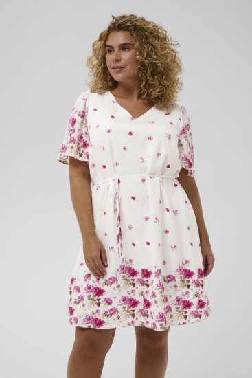 Kaffe Curve Rosa Mini Dress White Rose Border Flower - Μίνι φορέματα - 
