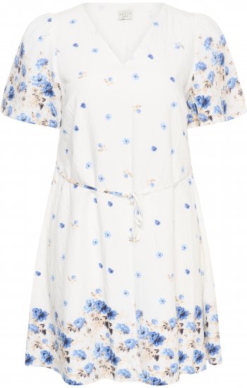 Kaffe Curve Rosa Mini Dress Blue Tones Border Flower - Καλοκαιρινά φορέματα - 