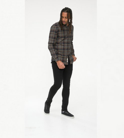 D555 Destin Checked Long Sleeve Shirt Black/Tan Check - Πουκάμισα με μακριά μανίκια - 