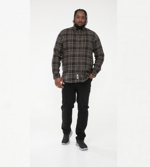 D555 Destin Checked Long Sleeve Shirt Black/Tan Check - Πουκάμισα με μακριά μανίκια - 