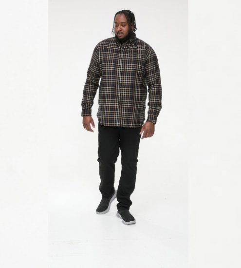 D555 Destin Checked Long Sleeve Shirt Black/Tan Check - Πουκάμισα με μακριά μανίκια - 