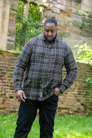 D555 Destin Checked Long Sleeve Shirt Black/Tan Check - Πουκάμισα με μακριά μανίκια - 