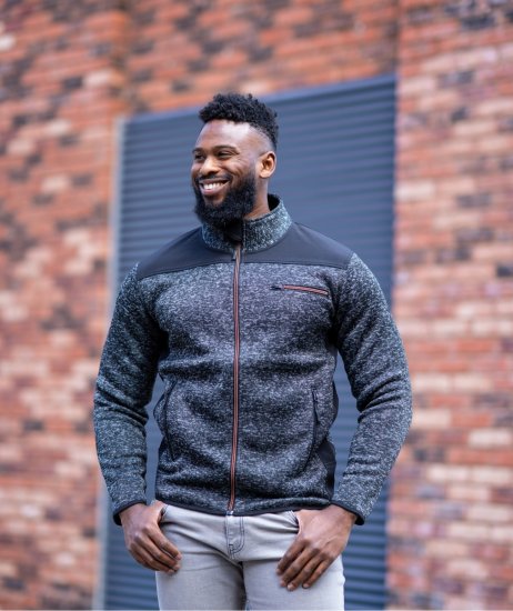 Kam jeans KV133 Twisted Marl Fleece Jacket Black - Μπουφάν - Aνδρικά μπουφαν μεγάλα μεγέθη