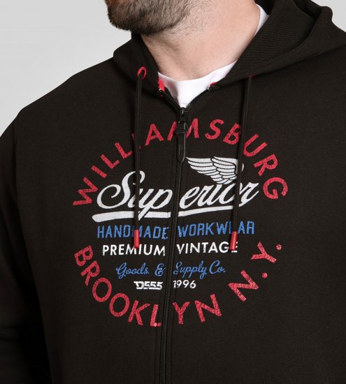 Duke Southampton Brooklyn Chest Print Full Zip Hoodie Black - φούτερ/Φούτερ με κουκούλα - φούτερ/Φούτερ με κουκούλα ανδρικά μεγάλα μεγέθη 