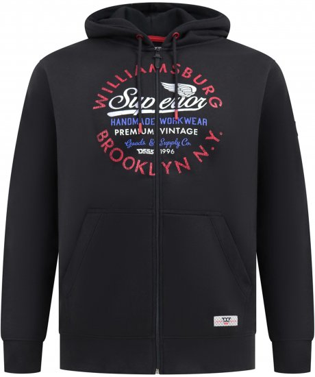 Duke Southampton Brooklyn Chest Print Full Zip Hoodie Black - φούτερ/Φούτερ με κουκούλα - φούτερ/Φούτερ με κουκούλα ανδρικά μεγάλα μεγέθη 