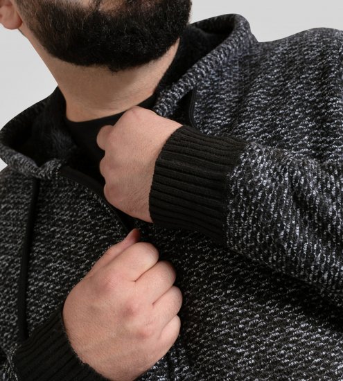 Duke Fareham Bonded Sherpa Lining Knitted Hoodie Grey - φούτερ/Φούτερ με κουκούλα - φούτερ/Φούτερ με κουκούλα ανδρικά μεγάλα μεγέθη 