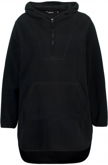 Ulla Popken Teddy Fleece Hooded Zip Neck Sweatshirt Black - φούτερ/Φούτερ με κουκούλα - 