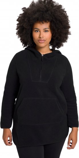 Ulla Popken Teddy Fleece Hooded Zip Neck Sweatshirt Black - φούτερ/Φούτερ με κουκούλα - 
