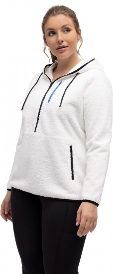 Ulla Popken Teddy Fleece Partial Zip Hoodie Snow White - φούτερ/Φούτερ με κουκούλα - 