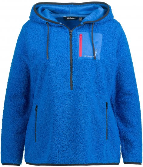 Ulla Popken Teddy Fleece Partial Zip Hoodie Royal Blue - φούτερ/Φούτερ με κουκούλα - 