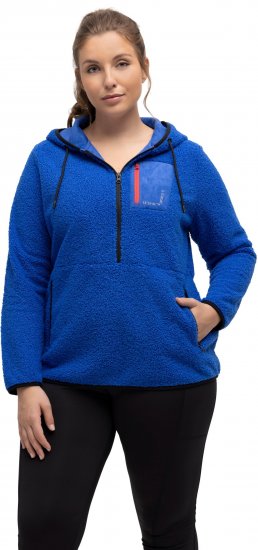 Ulla Popken Teddy Fleece Partial Zip Hoodie Royal Blue - φούτερ/Φούτερ με κουκούλα - 