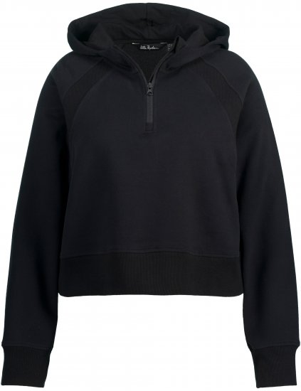 Ulla Popken Ribbed Inset Zip Collar Hoodie Black - φούτερ/Φούτερ με κουκούλα - 