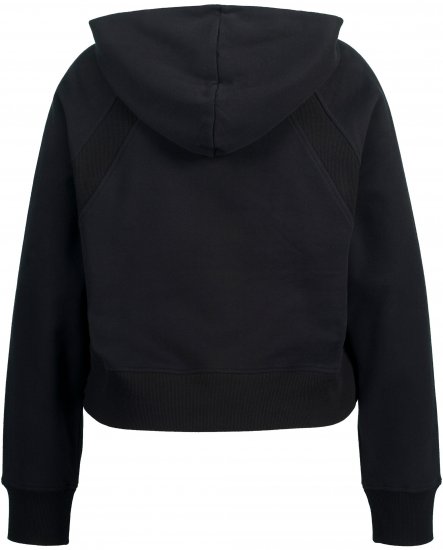 Ulla Popken Ribbed Inset Zip Collar Hoodie Black - φούτερ/Φούτερ με κουκούλα - 