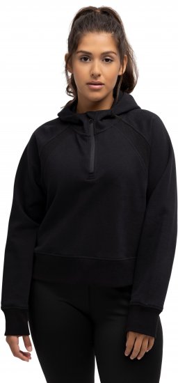 Ulla Popken Ribbed Inset Zip Collar Hoodie Black - φούτερ/Φούτερ με κουκούλα - 