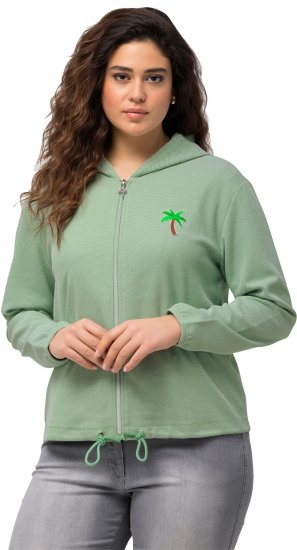 Ulla Popken Drawstring Hem Zip-Up Hoodie Light Green - φούτερ/Φούτερ με κουκούλα - 