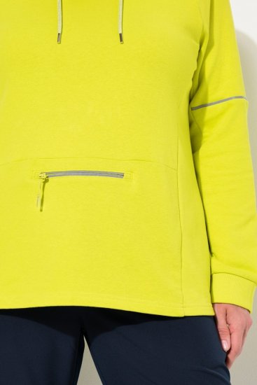 Ulla Popken Zippered Pocket and Reflective Piping Hoodie Green Apple - φούτερ/Φούτερ με κουκούλα - Ζεστά Φούτερ, Hoodies & Πλεκτά