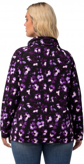 Ulla Popken Floral Print Drawstring Collar Hoodie Black - φούτερ/Φούτερ με κουκούλα - 