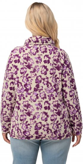 Ulla Popken Floral Print Drawstring Collar Hoodie Vanilla - φούτερ/Φούτερ με κουκούλα - 