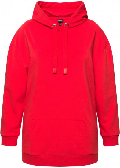 Ulla Popken Back Print Kangaroo Pocket Hoodie Hibiscus Red - φούτερ/Φούτερ με κουκούλα - 