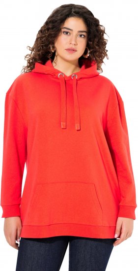 Ulla Popken Back Print Kangaroo Pocket Hoodie Hibiscus Red - φούτερ/Φούτερ με κουκούλα - 