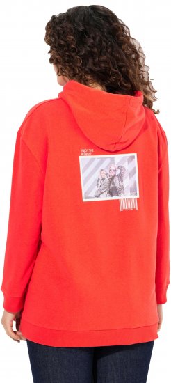 Ulla Popken Back Print Kangaroo Pocket Hoodie Hibiscus Red - φούτερ/Φούτερ με κουκούλα - 