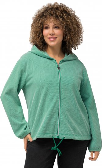 Ulla Popken Drawstring Hem Two-Tone Knit Hoodie Emerald Green - φούτερ/Φούτερ με κουκούλα - 