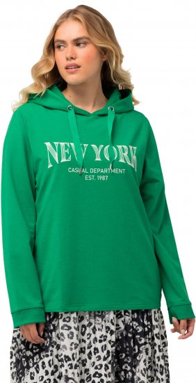 Ulla Popken City Name Graphic Hoodie Emerald Green - φούτερ/Φούτερ με κουκούλα - 