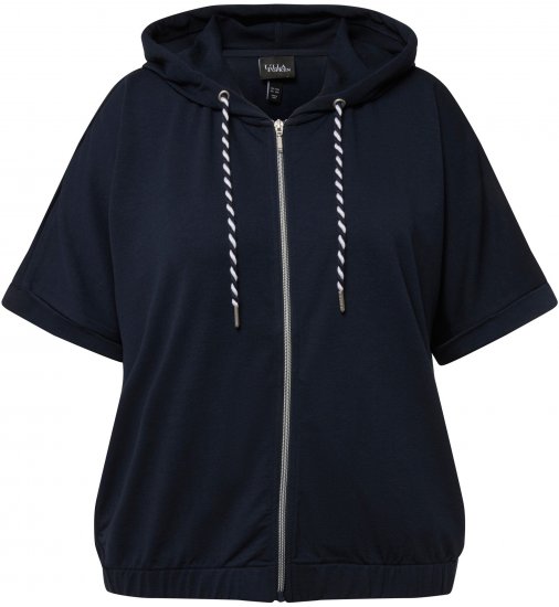 Ulla Popken Short Sleeve Zip-Up Hoodie Navy - φούτερ/Φούτερ με κουκούλα - 