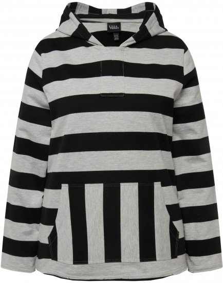 Ulla Popken Mixed Stripe Long Sleeve Hoodie Black - φούτερ/Φούτερ με κουκούλα - 