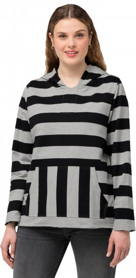 Ulla Popken Mixed Stripe Long Sleeve Hoodie Black - φούτερ/Φούτερ με κουκούλα - 
