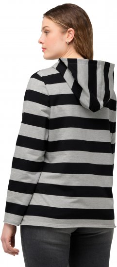 Ulla Popken Mixed Stripe Long Sleeve Hoodie Black - φούτερ/Φούτερ με κουκούλα - 