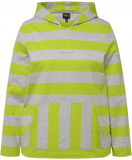 Ulla Popken Mixed Stripe Long Sleeve Hoodie Apple Green - φούτερ/Φούτερ με κουκούλα - 