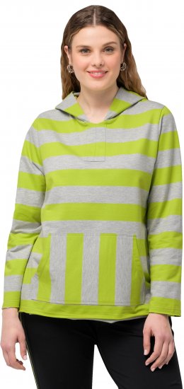 Ulla Popken Mixed Stripe Long Sleeve Hoodie Apple Green - φούτερ/Φούτερ με κουκούλα - 