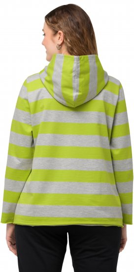 Ulla Popken Mixed Stripe Long Sleeve Hoodie Apple Green - φούτερ/Φούτερ με κουκούλα - 