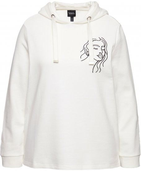 Ulla Popken Face Graphic Long Sleeve Hoodie Off-White - φούτερ/Φούτερ με κουκούλα - 