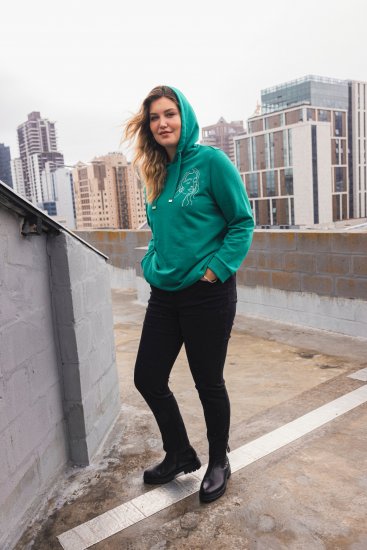 Ulla Popken Face Graphic Long Sleeve Hoodie Emerald Green - φούτερ/Φούτερ με κουκούλα - 