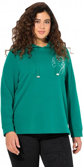 Ulla Popken Face Graphic Long Sleeve Hoodie Emerald Green - φούτερ/Φούτερ με κουκούλα - 