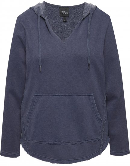Ulla Popken Open Edged Long Sleeve V-Neck Hoodie Navy - φούτερ/Φούτερ με κουκούλα - 