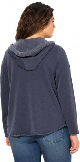 Ulla Popken Open Edged Long Sleeve V-Neck Hoodie Navy - φούτερ/Φούτερ με κουκούλα - 