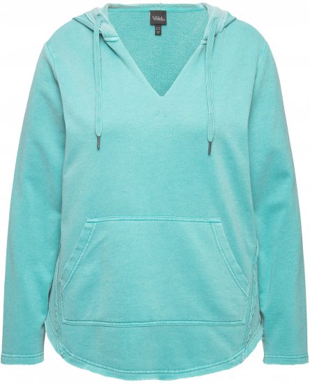 Ulla Popken Open Edged Long Sleeve V-Neck Hoodie Mint Green - φούτερ/Φούτερ με κουκούλα - 