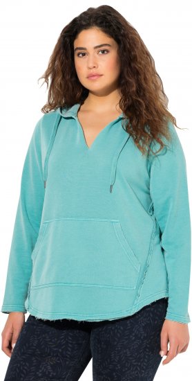 Ulla Popken Open Edged Long Sleeve V-Neck Hoodie Mint Green - φούτερ/Φούτερ με κουκούλα - 