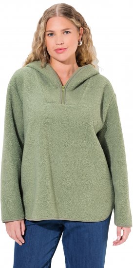 Ulla Popken Teddy Plush Long Sleeve Hoodie Sage Green - φούτερ/Φούτερ με κουκούλα - 