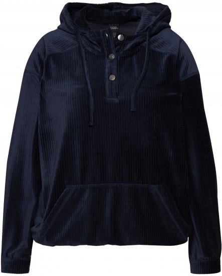 Ulla Popken Corduroy Hoodie Navy - φούτερ/Φούτερ με κουκούλα - 
