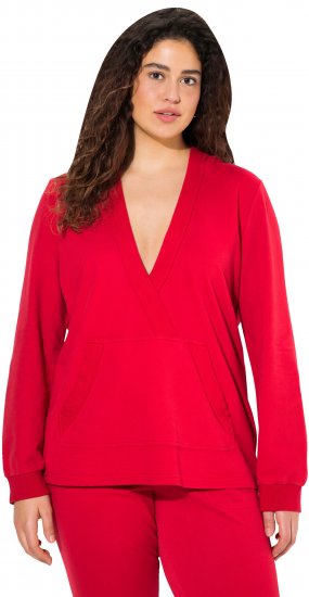 Ulla Popken Plunge Neck Long Sleeve Hoodie Salsa Red - φούτερ/Φούτερ με κουκούλα - 