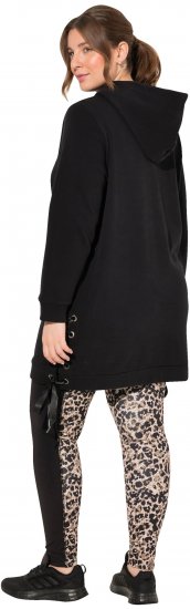 Ulla Popken Longline Lace Up Hoodie Black - φούτερ/Φούτερ με κουκούλα - 