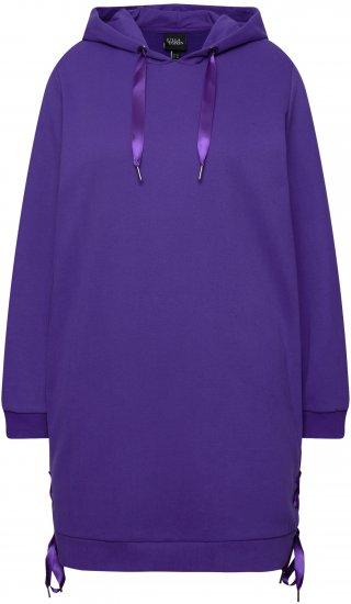 Ulla Popken Longline Lace Up Hoodie Purple - φούτερ/Φούτερ με κουκούλα - 