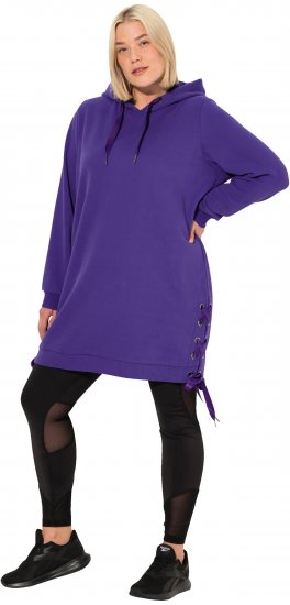 Ulla Popken Longline Lace Up Hoodie Purple - φούτερ/Φούτερ με κουκούλα - 