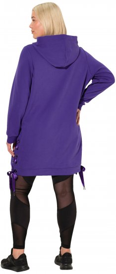 Ulla Popken Longline Lace Up Hoodie Purple - φούτερ/Φούτερ με κουκούλα - 
