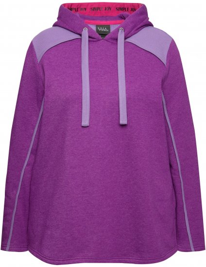 Ulla Popken Waffle Pique Contrast Color Hoodie Dark Purple - φούτερ/Φούτερ με κουκούλα - 