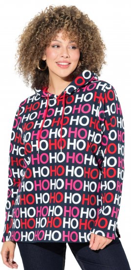 Ulla Popken Ho Ho Ho Lettering Hooded Sweatshirt Navy - φούτερ/Φούτερ με κουκούλα - 